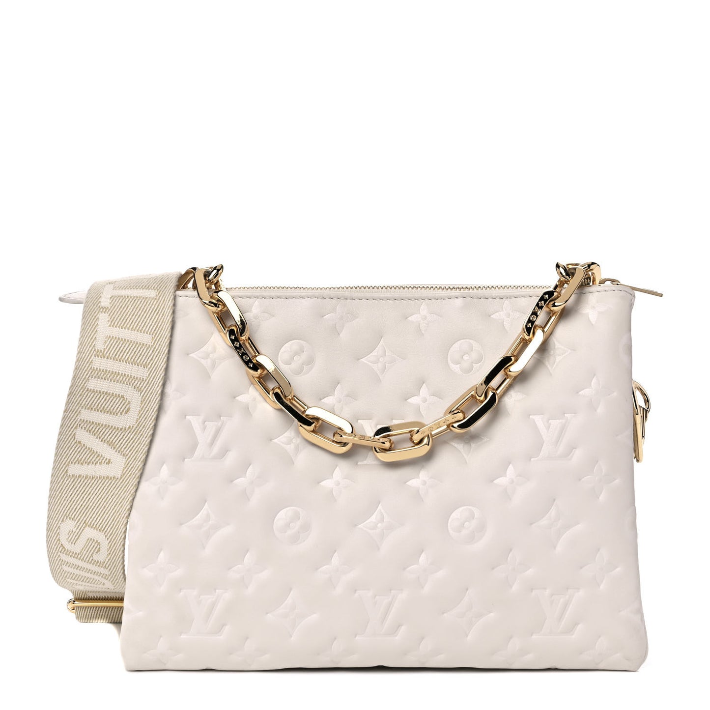 Lambskin Embossed Monogram Coussin PM Beige Cream