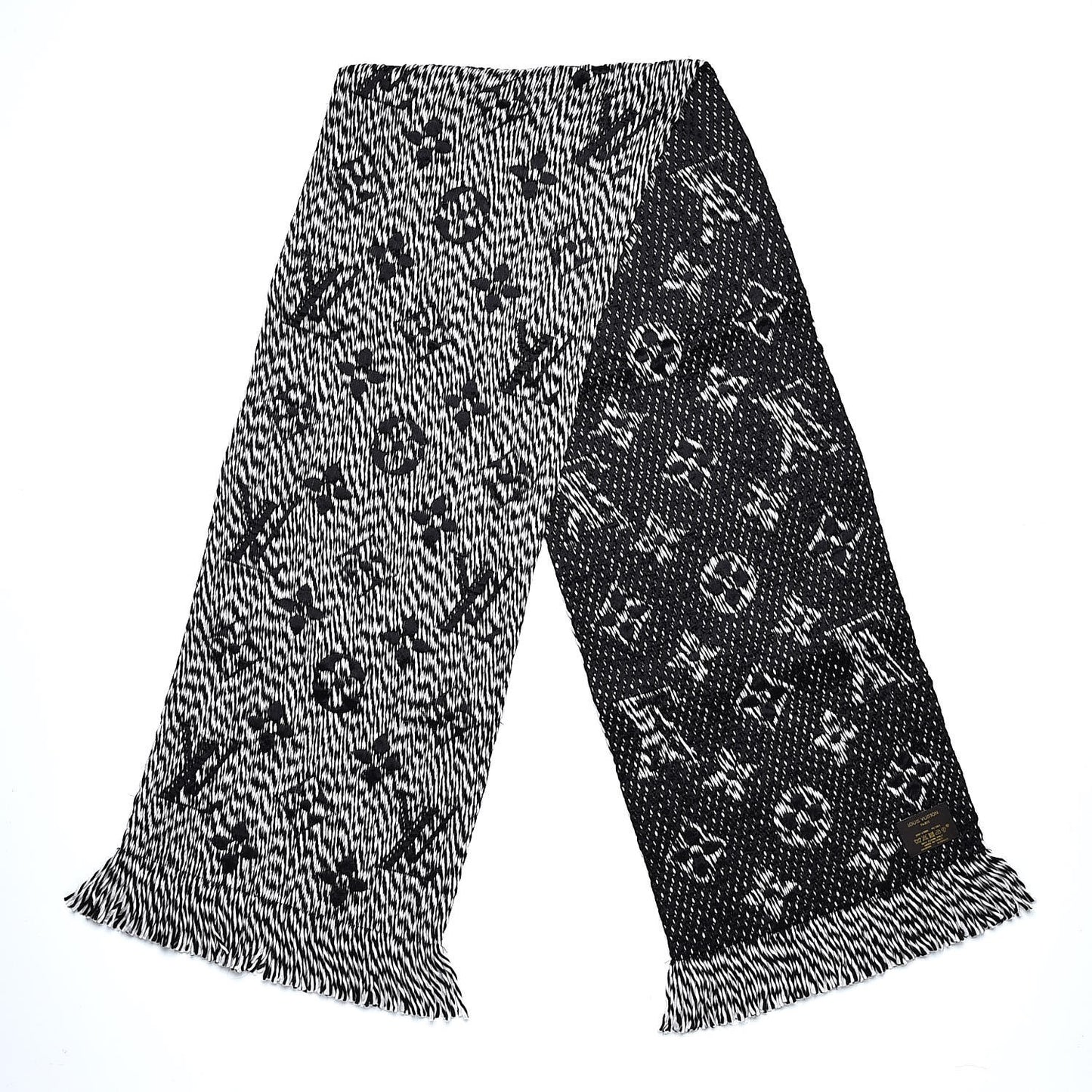 Wool Silk Logomania Mix Scarf Black