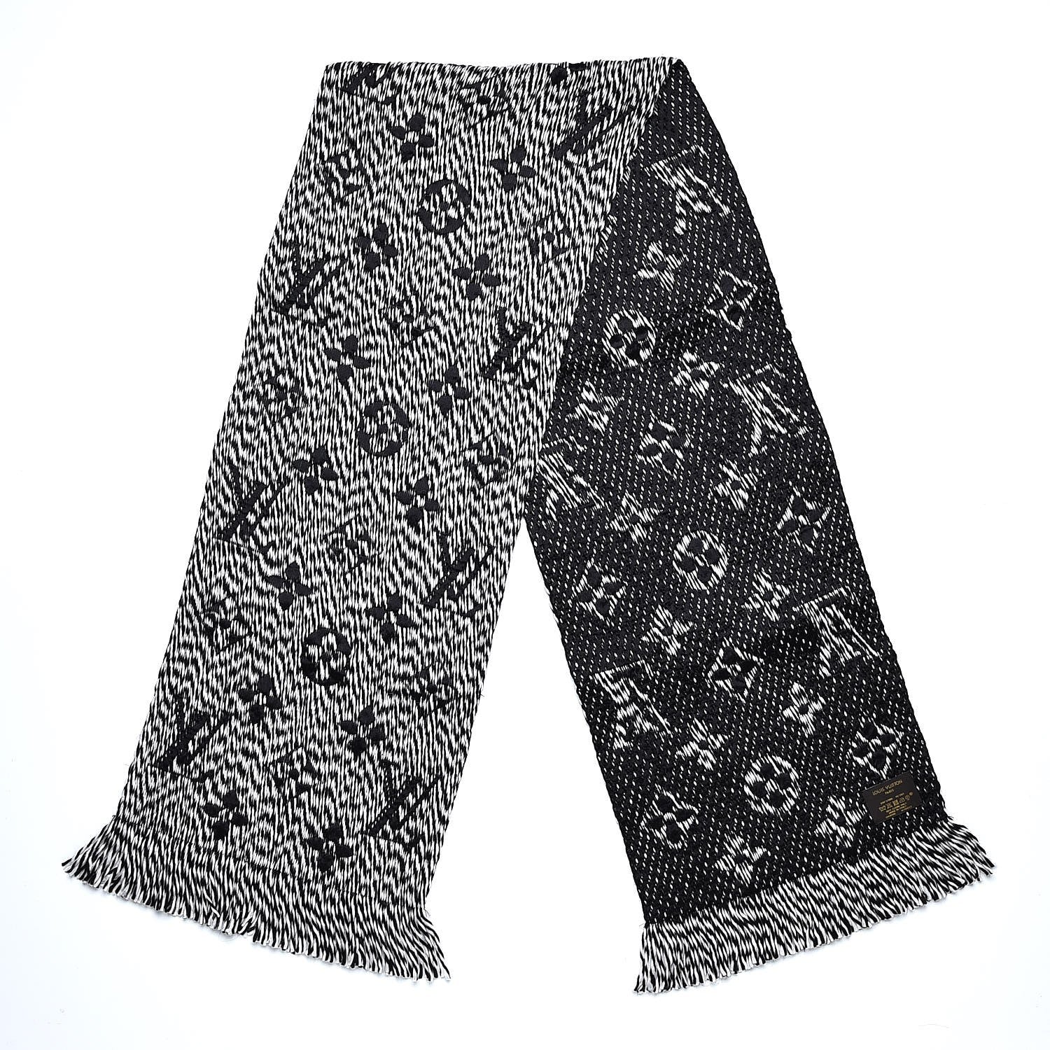 Louis Vuitton Wool Silk Logomania Mix Scarf Black 3 of 4