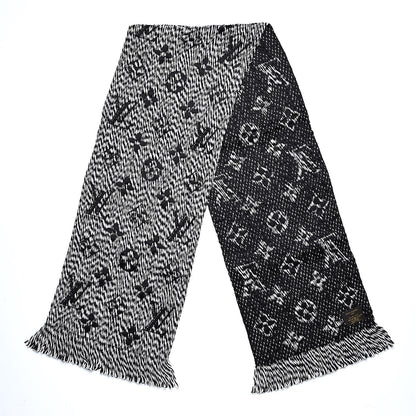 Louis Vuitton Wool Silk Logomania Mix Scarf Black 3 of 4
