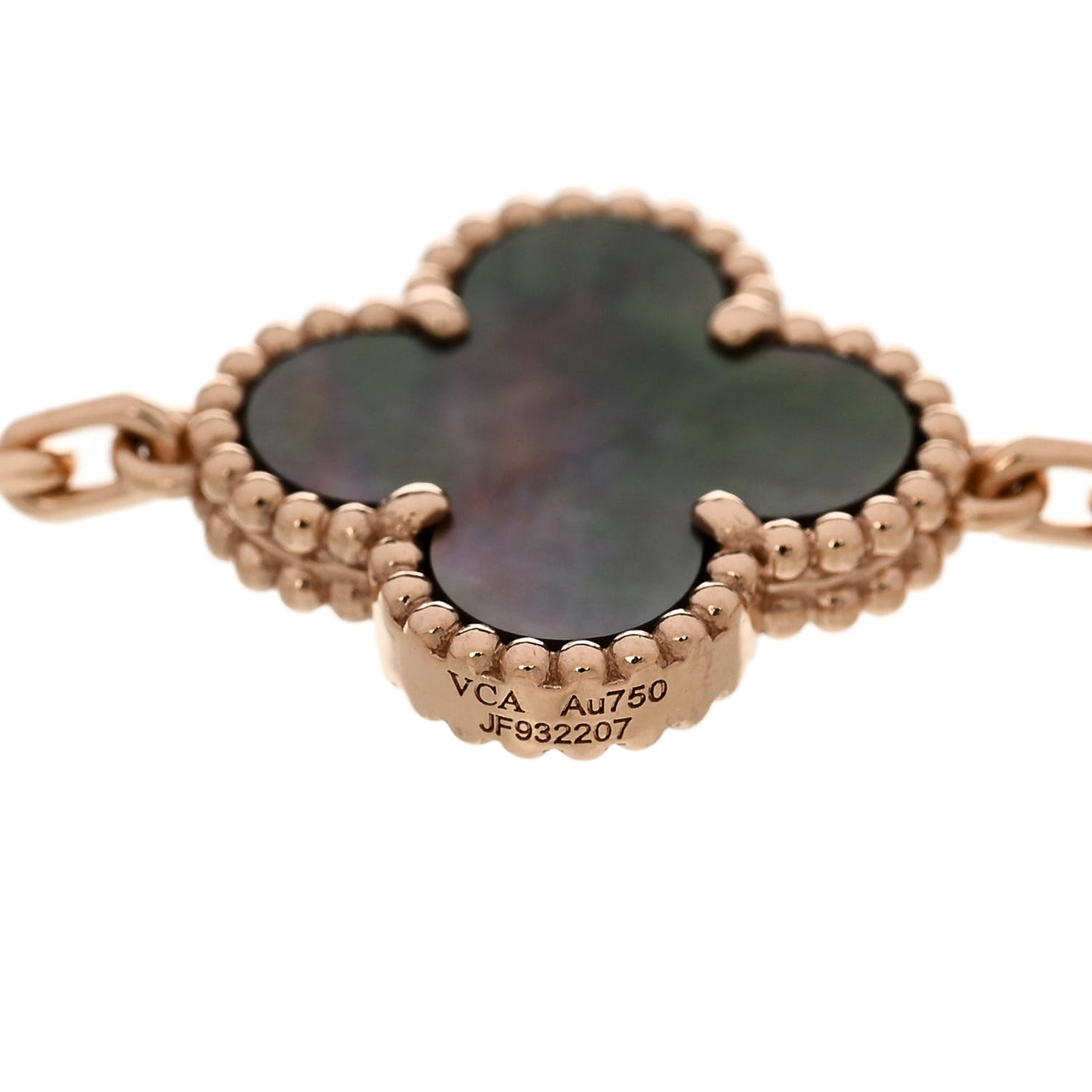 18K Rose Gold Diamond Gray Mother of Pearl 5 Motifs Vintage Alhambra Bracelet