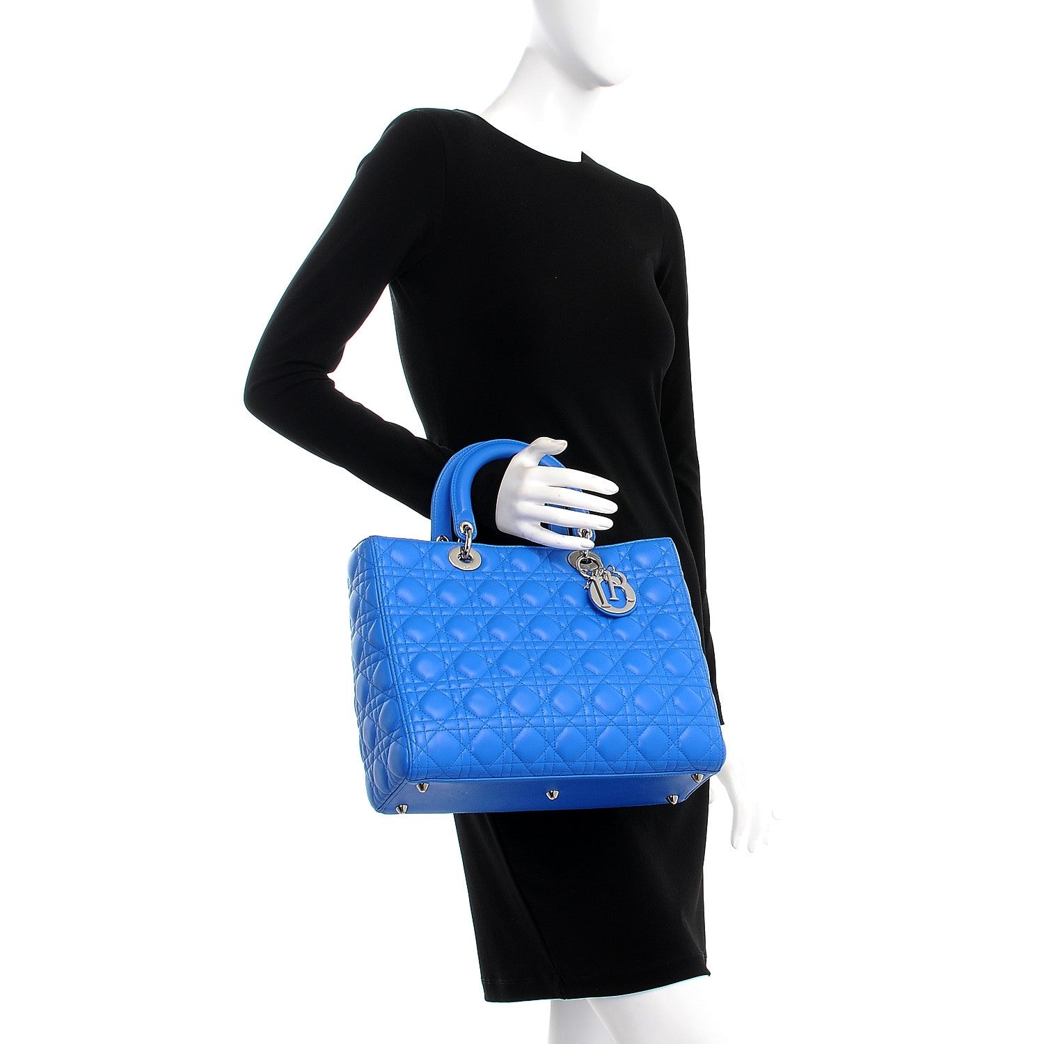 Christian Dior Lambskin Cannage Large Lady Dior Blue Persan 3 of 9