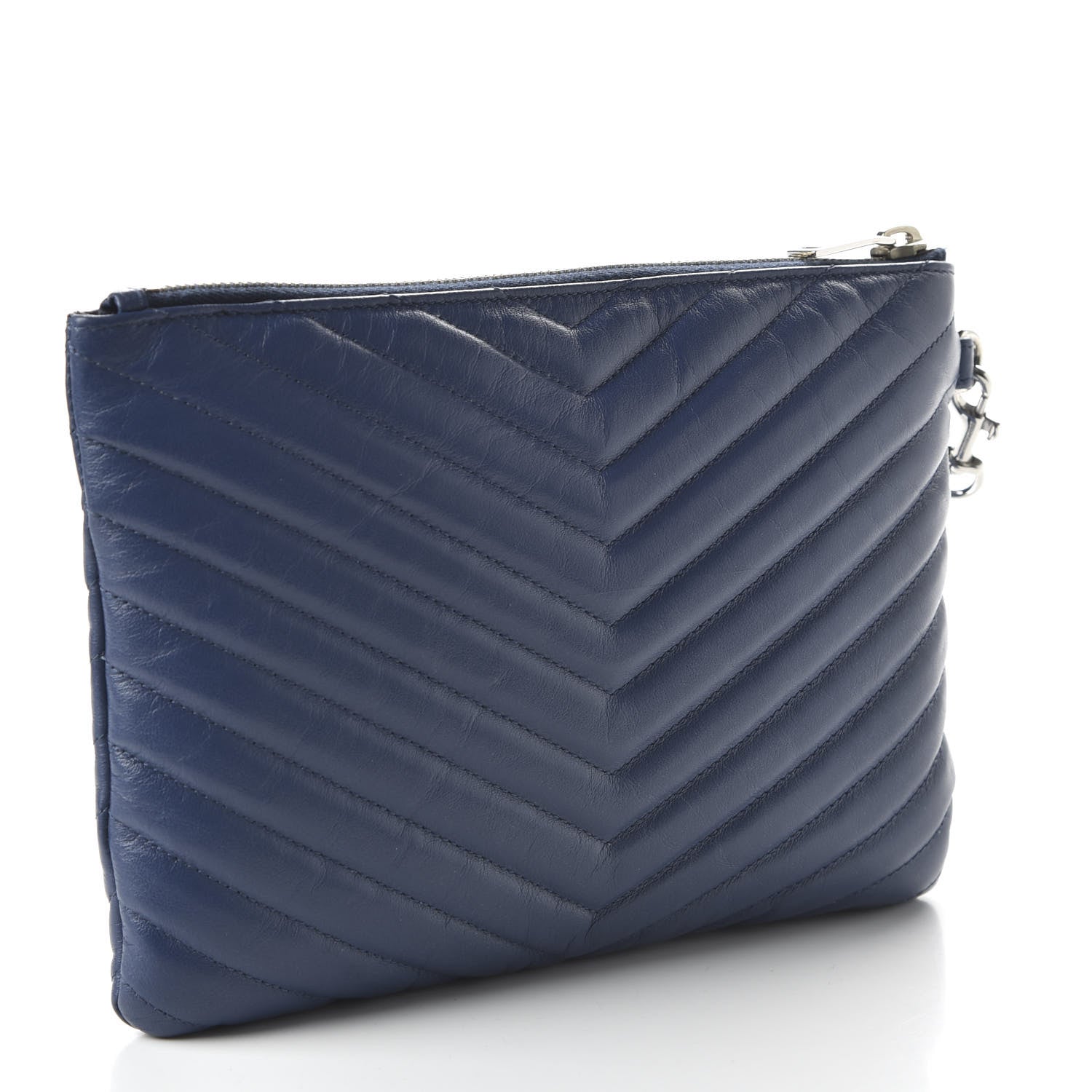 Saint Laurent Calfskin Matelasse Chevron Monogram A5 Wristlet Medium Blue 4 of 22