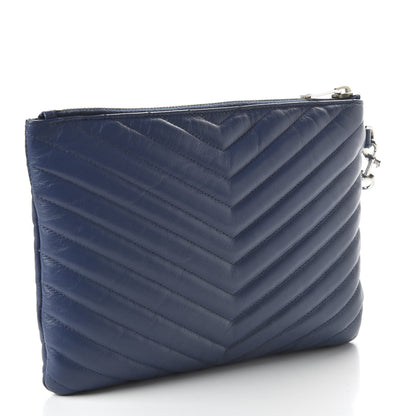 Saint Laurent Calfskin Matelasse Chevron Monogram A5 Wristlet Medium Blue 4 of 22