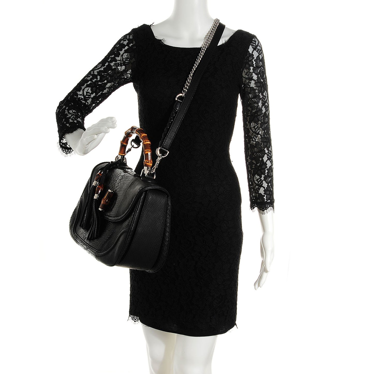 Python Large New Bamboo Top Handle Bag Black