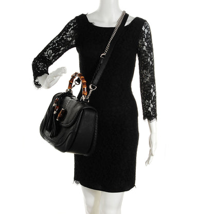 Gucci Python Large New Bamboo Top Handle Bag Black 2 of 9