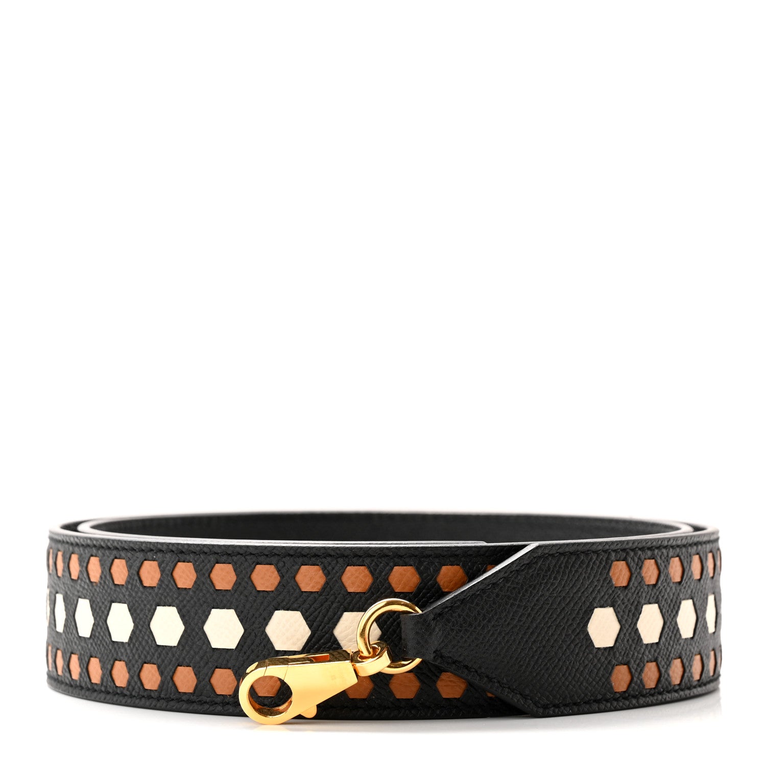 Hermes Epsom 40mm Hexagone Tressage Shoulder Strap Black Craie Gold 1 of 7
