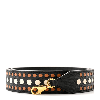 Hermes Epsom 40mm Hexagone Tressage Shoulder Strap Black Craie Gold 1 of 7