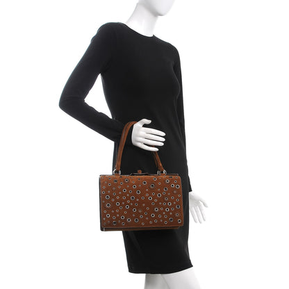 Prada Suede Grommet Frame Satchel Tabacco 2 of 22