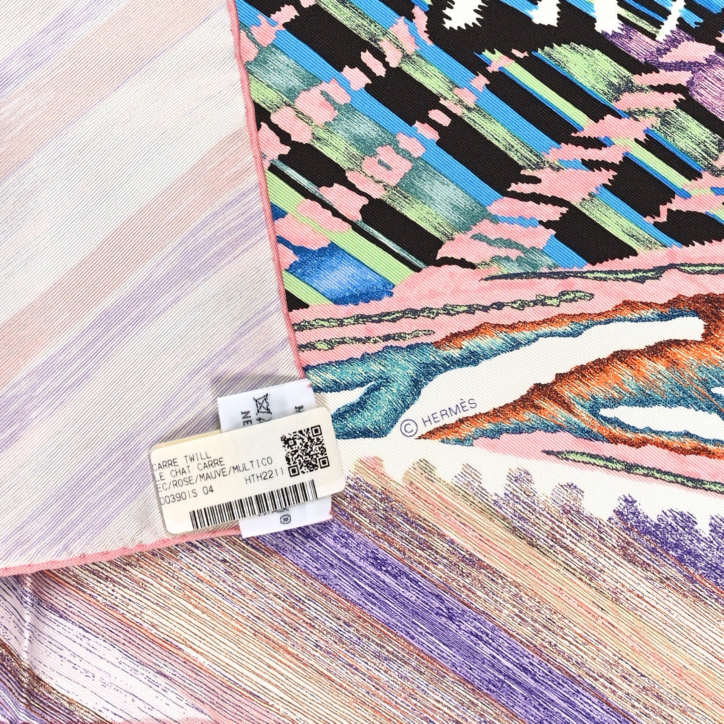 Silk Le Chat Carre Scarf 90 Rose Mauve Multicolor