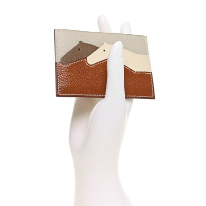 Hermes Barenia Faubourg Epsom Evercolor Les Petits Chevaux Card Holder Fauve Craie Beige De Weimar 2 of 9