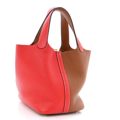 Hermes Taurillon Clemence Casaque Picotin Lock 18 PM Gold Rouge De Coeur 3 of 11