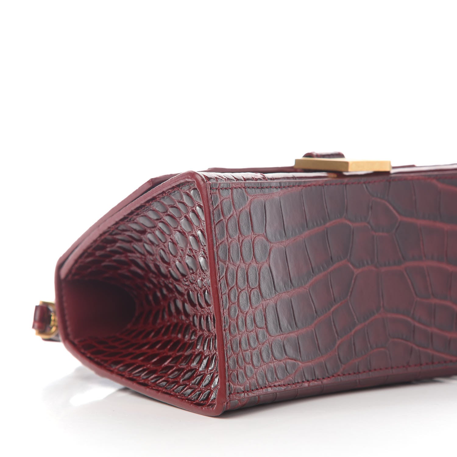 Balenciaga Shiny Calfskin Crocodile Embossed Small Hourglass Top Handle Bag Dark Red 7 of 8