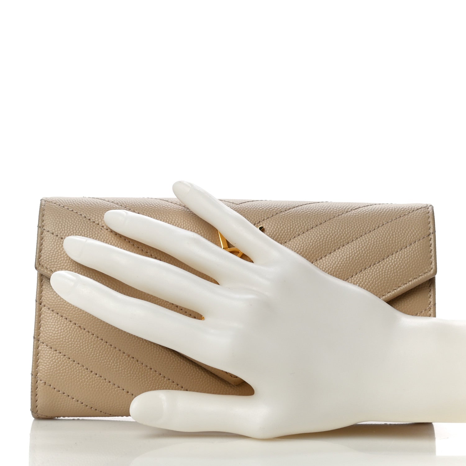 Saint Laurent Grain De Poudre Matelasse Chevron Monogram Flap Wallet Taupe 2 of 9
