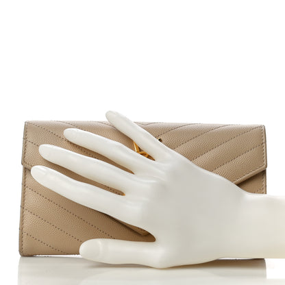 Saint Laurent Grain De Poudre Matelasse Chevron Monogram Flap Wallet Taupe 2 of 9