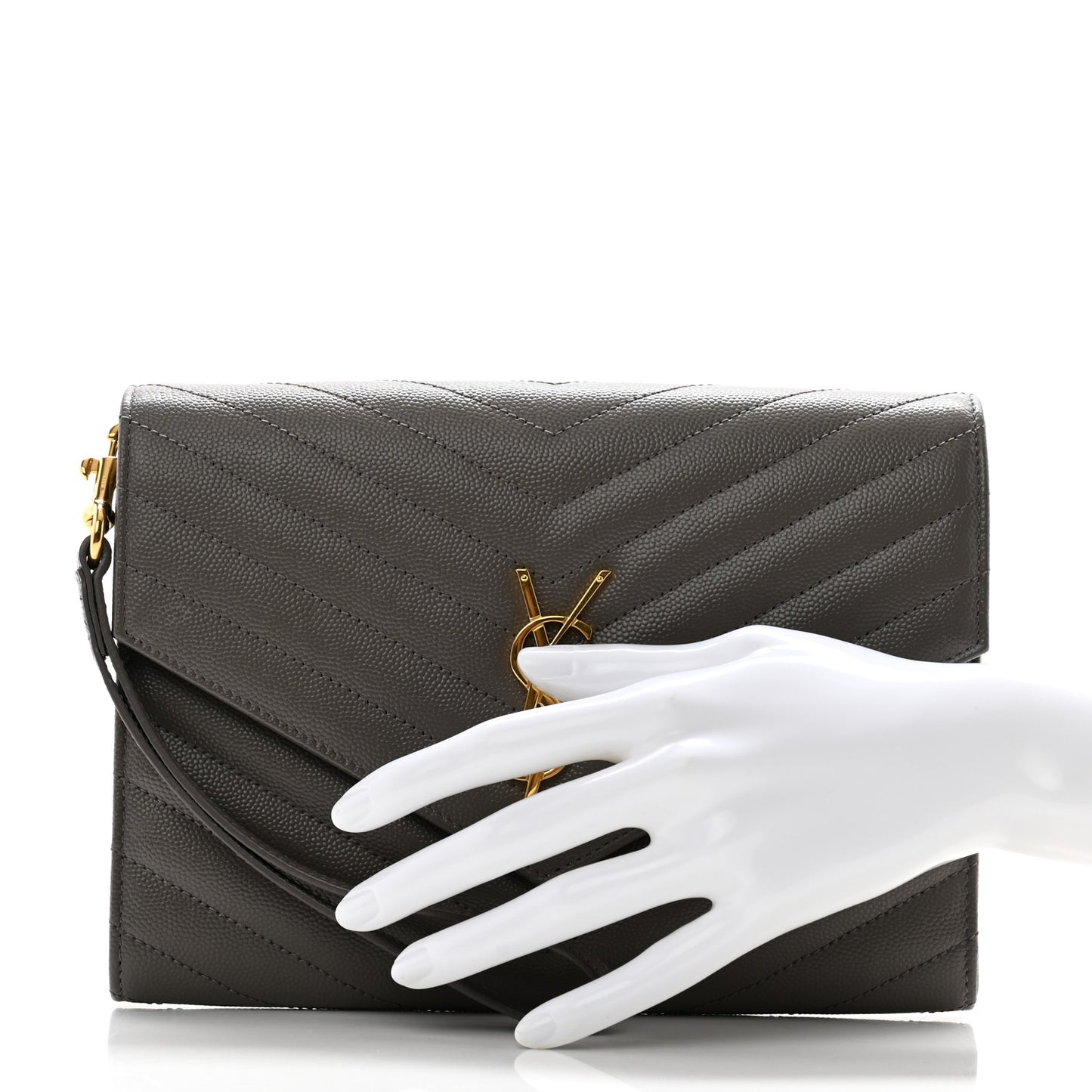 Grain De Poudre Matelasse Chevron Monogram Envelope Clutch Earth
