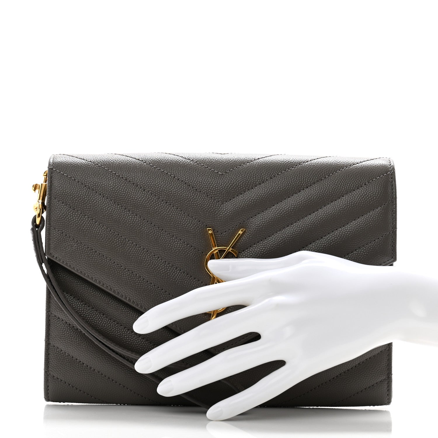 Saint Laurent Grain De Poudre Matelasse Chevron Monogram Envelope Clutch Earth 2 of 8