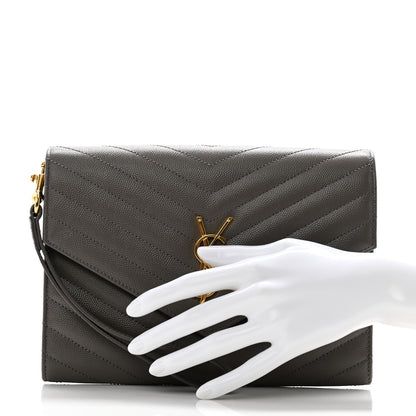 Saint Laurent Grain De Poudre Matelasse Chevron Monogram Envelope Clutch Earth 2 of 8