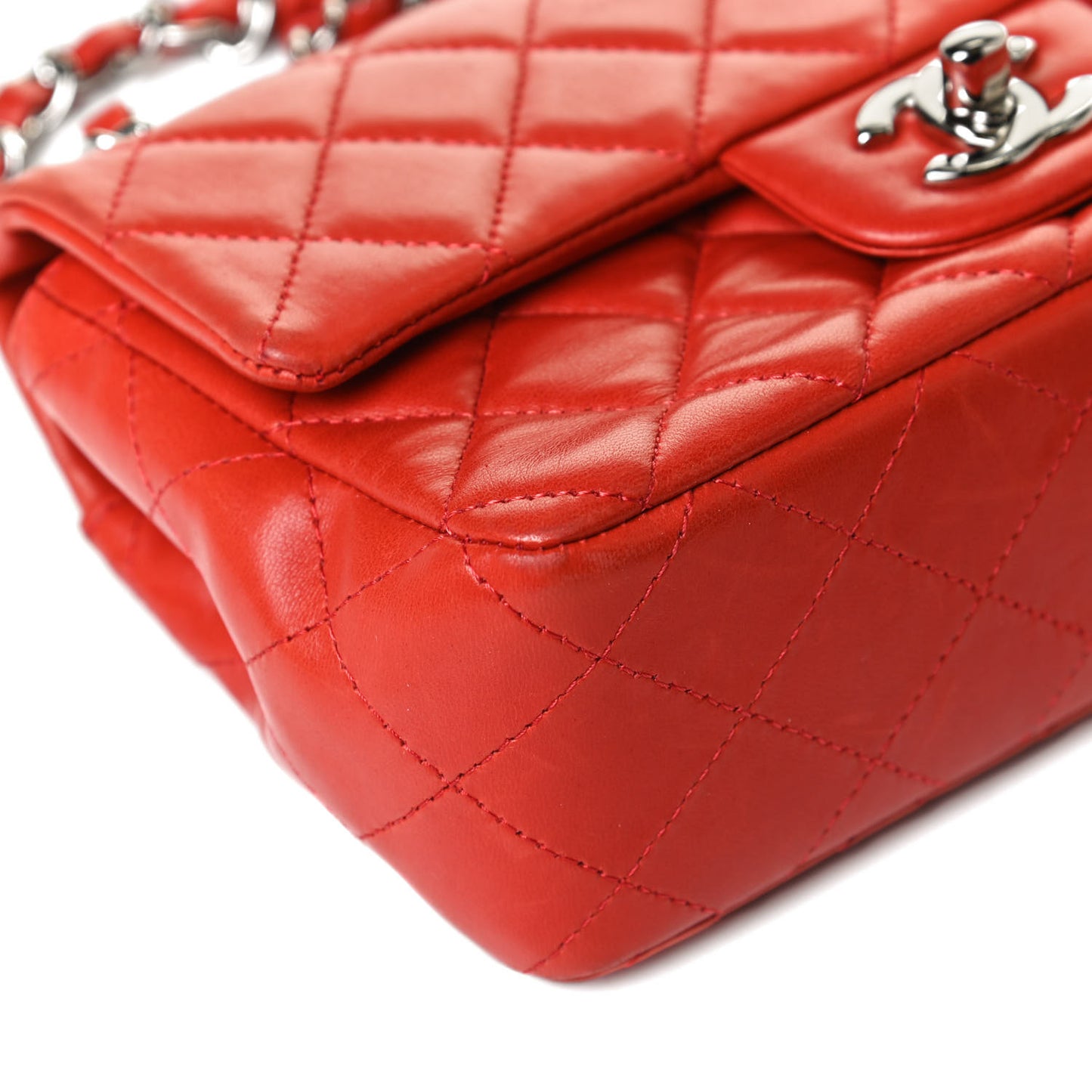 Lambskin Quilted Mini Rectangular Flap Red