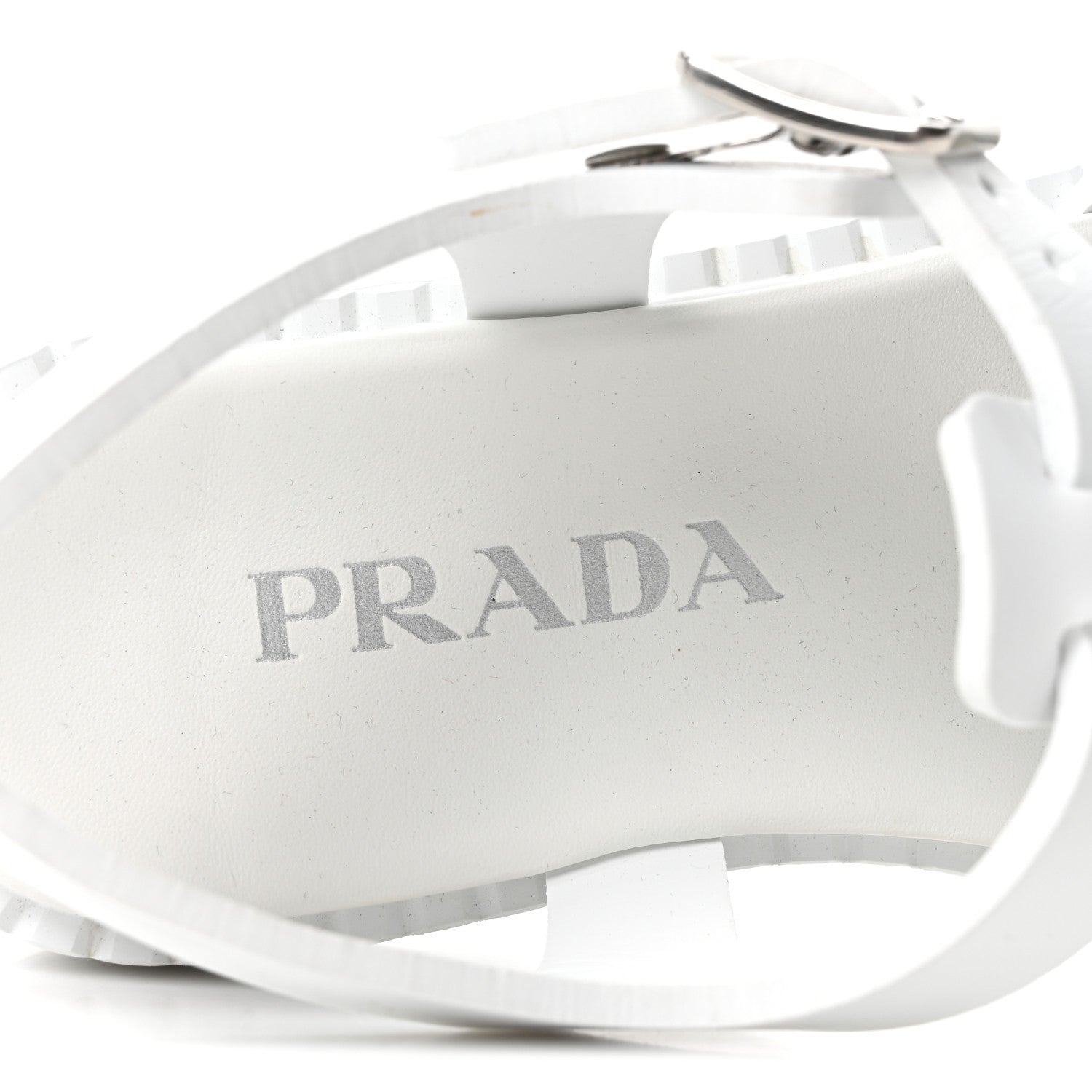 Prada Foam Rubber Metal Triangle Logo 50mm Cage Sandals 39 White 8 of 9