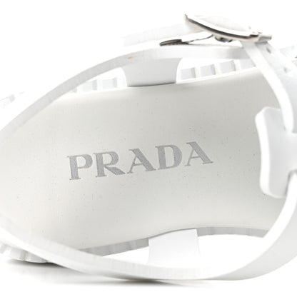 Prada Foam Rubber Metal Triangle Logo 50mm Cage Sandals 39 White 8 of 9