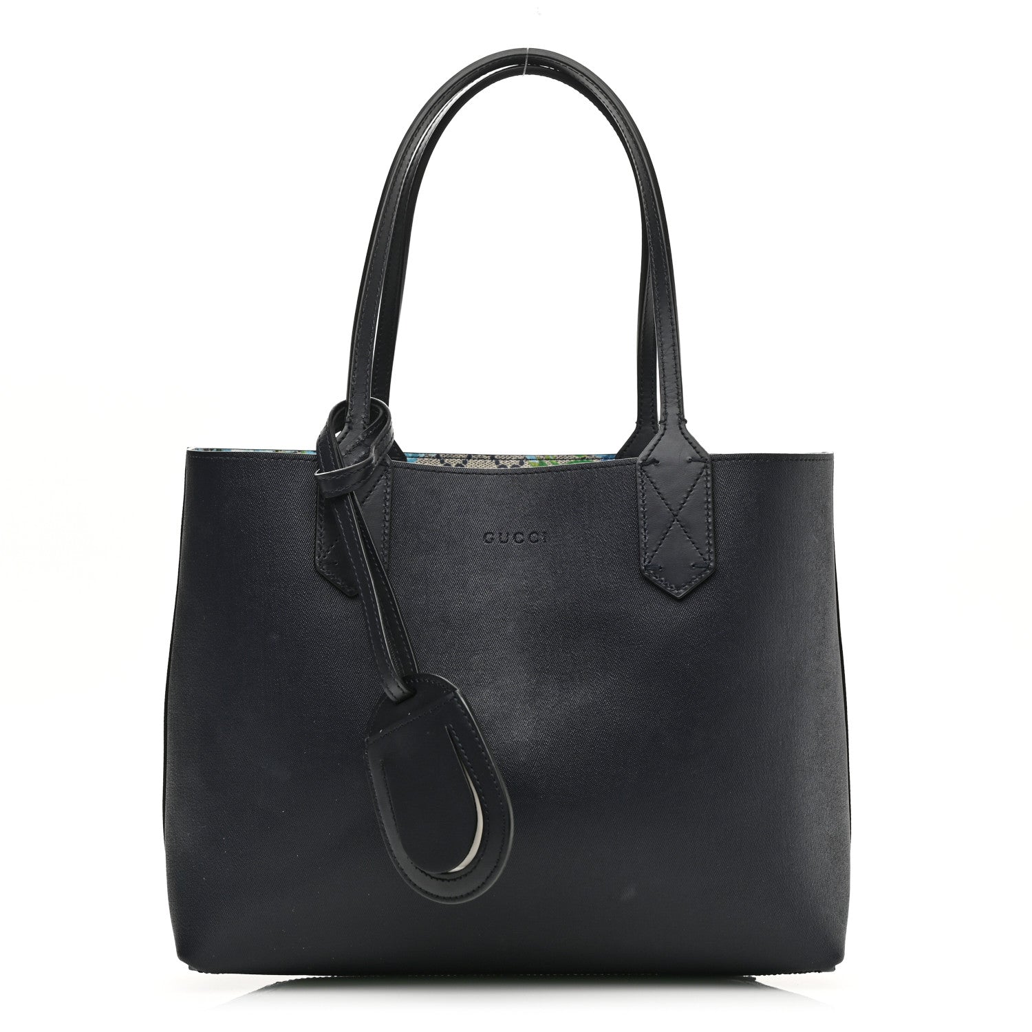 Gucci GG Supreme Monogram Blooms Small Reversible Tote Beige Blue Navy 3 of 15