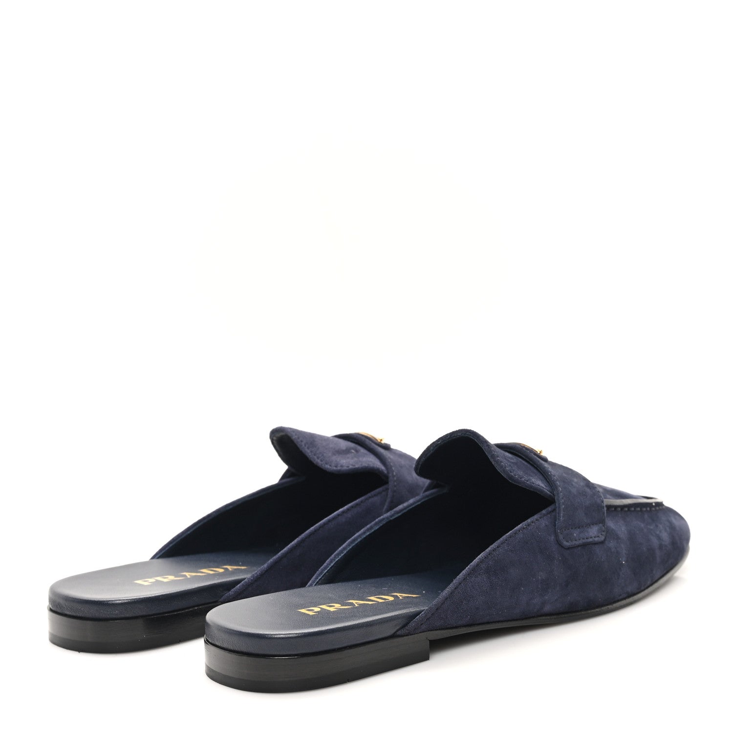 Prada Suede Metal Triangle Logo 10mm Loafer Mules 37 Bleu 5 of 9