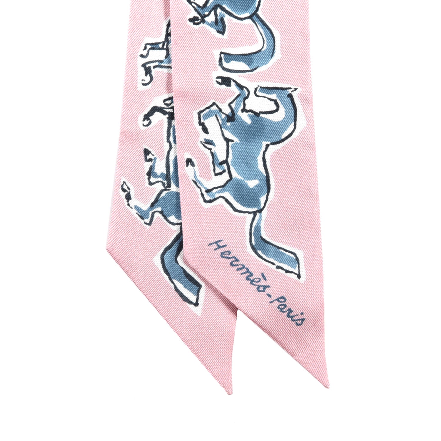Hermes Silk Chevaux En Liberte Twilly Vieux Rose Bleu 2 of 4