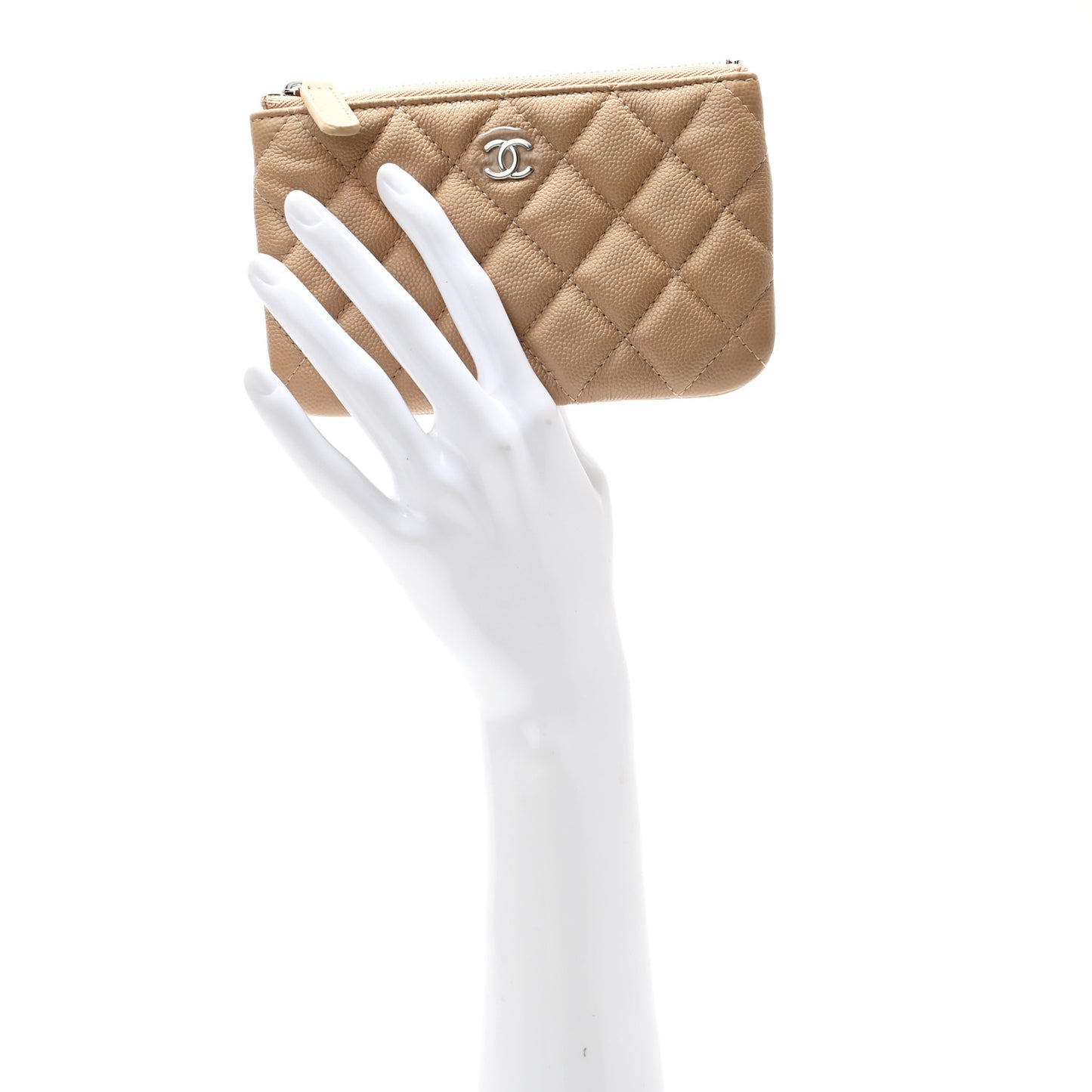 Caviar Quilted Small Cosmetic Case Beige