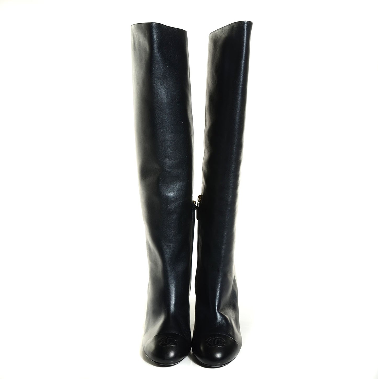 Lambskin CC Cap Toe Knee High Boots 41.5 Black