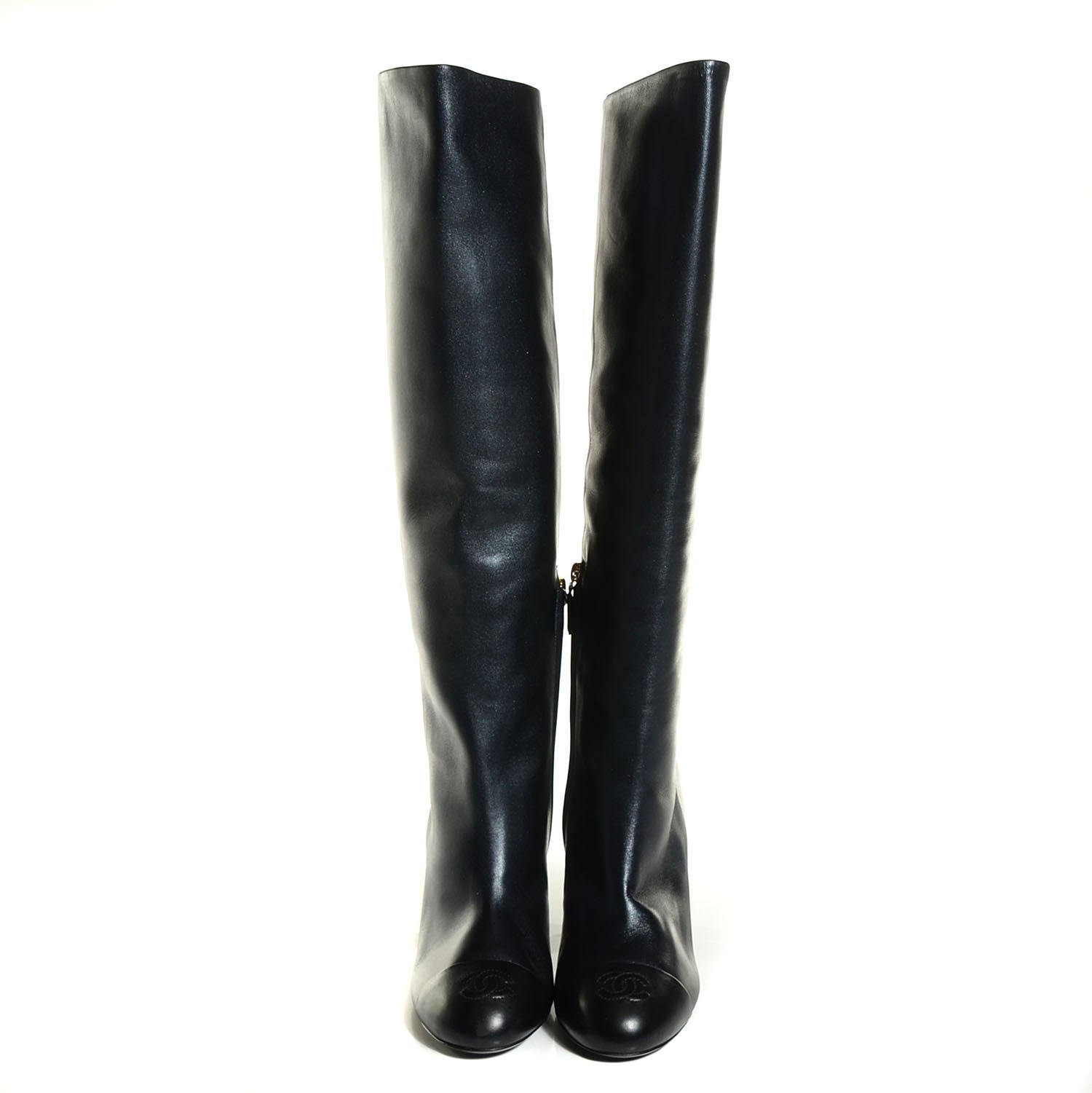 Chanel Lambskin CC Cap Toe Knee High Boots 41.5 Black 2 of 7