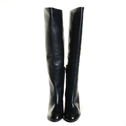Chanel Lambskin CC Cap Toe Knee High Boots 41.5 Black 2 of 7