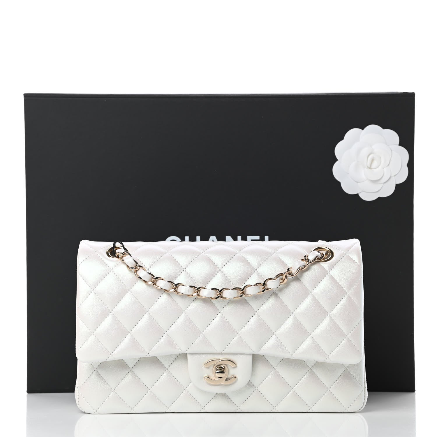 Chanel Iridescent Calfskin Quilted Medium Double Flap White 12 of 12