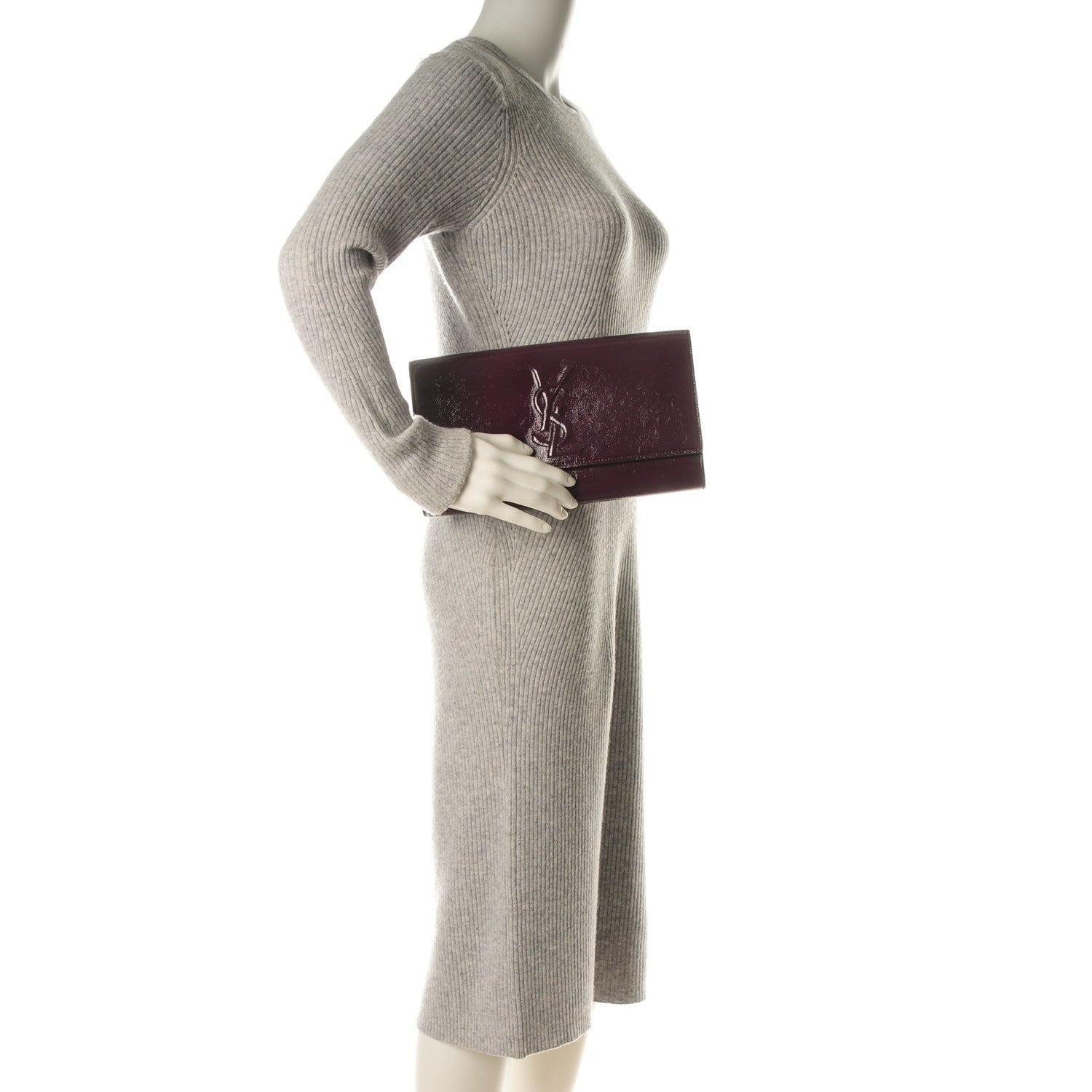 Saint Laurent Textured Patent Monogram Large Belle De Jour Clutch Purple 2 of 7