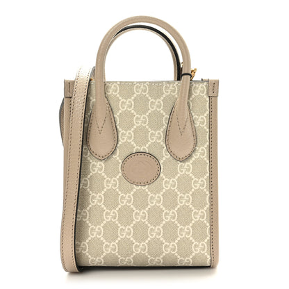 Gucci GG Supreme Monogram Textured Dollar Calfskin Mini Retro Interlocking G Tote Bag Beige Mystic White Oatmeal 1 of 8