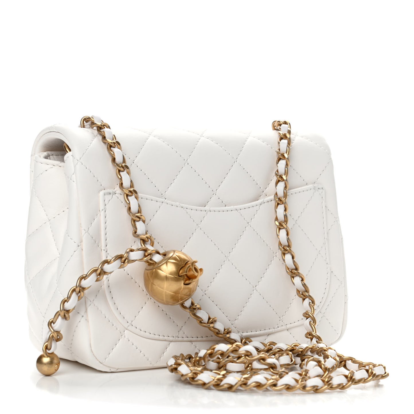 Lambskin Quilted Mini Pearl Crush Flap White