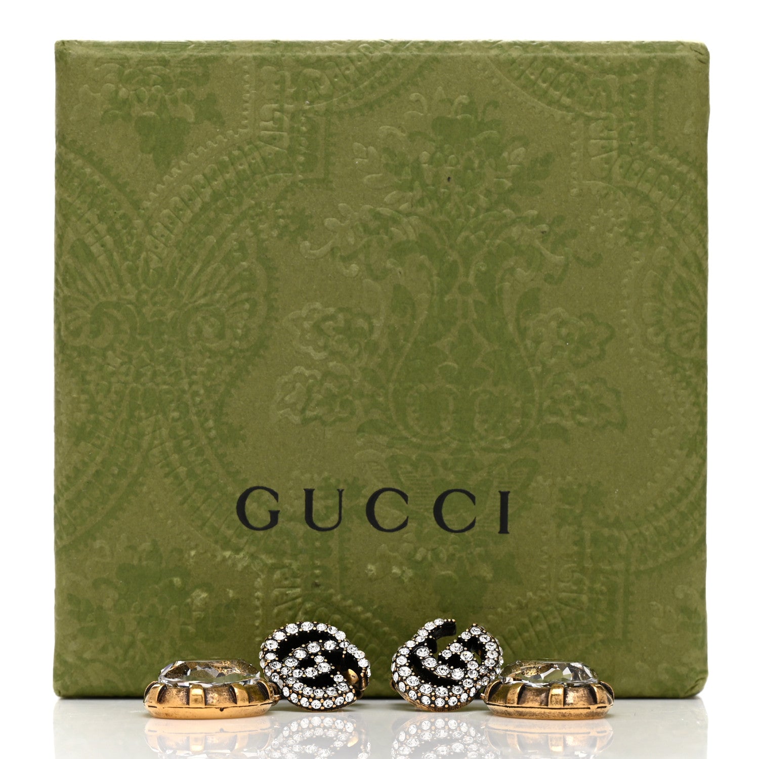 Gucci Metal Crystal Double G Drop Earrings Aged Gold 5 of 5