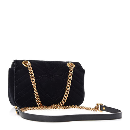 Gucci Velvet Matelasse Mini GG Marmont Shoulder Bag Black 3 of 12