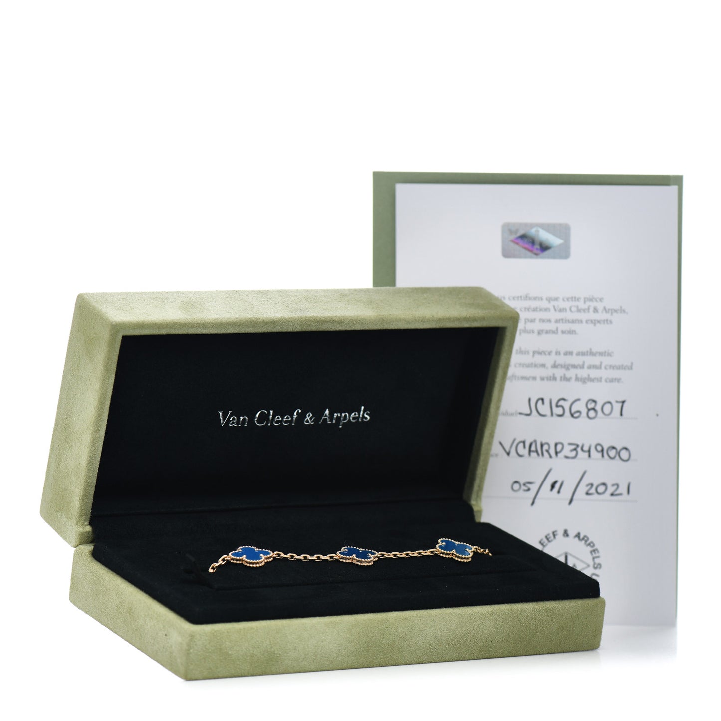 18K Yellow Gold Blue Agate 5 Motifs Vintage Alhambra Bracelet