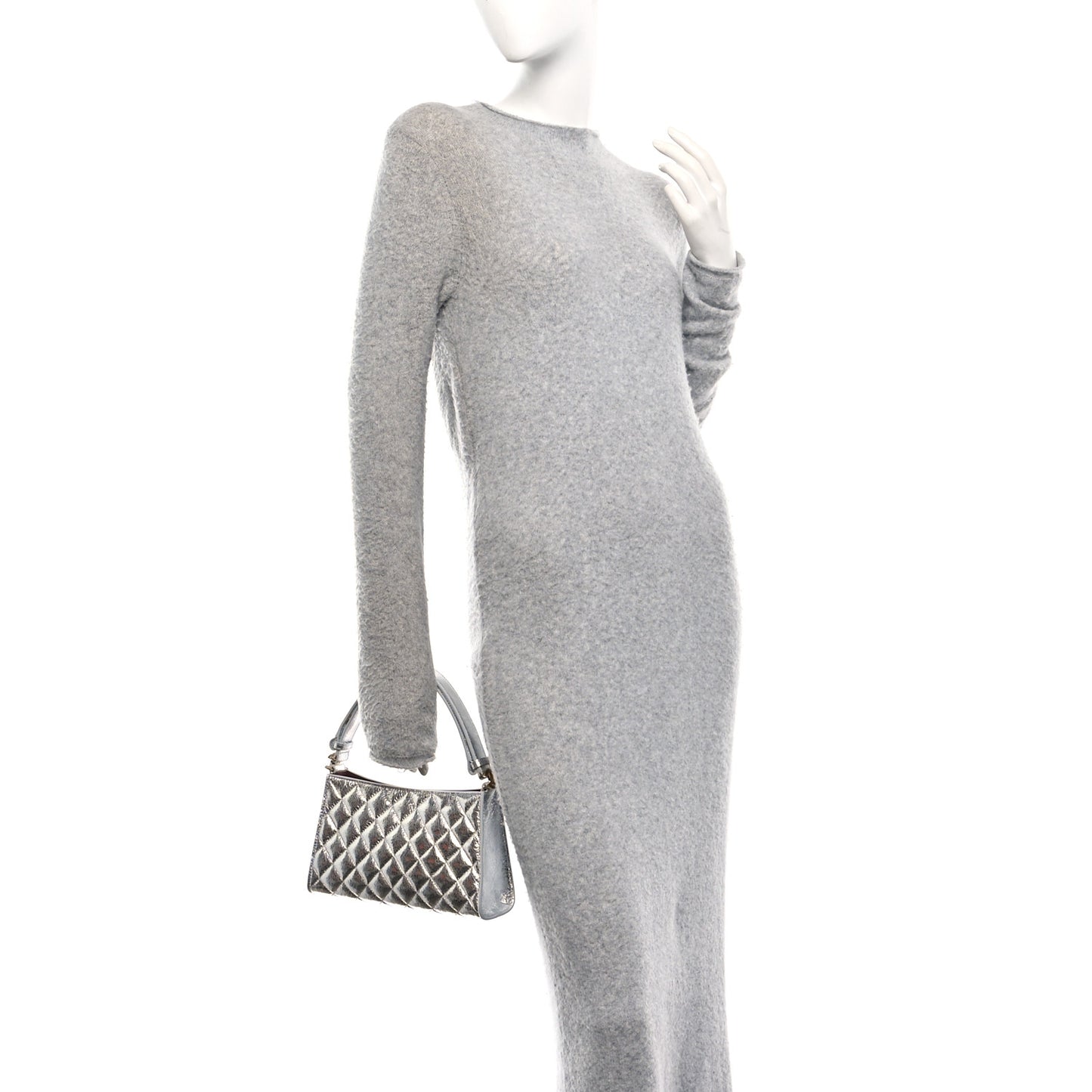 Metallic Aged Calfskin Quilted Hobo Bag Silver