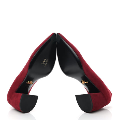 Prada Camoscio Block Heel Pumps 37.5 Red 5 of 8