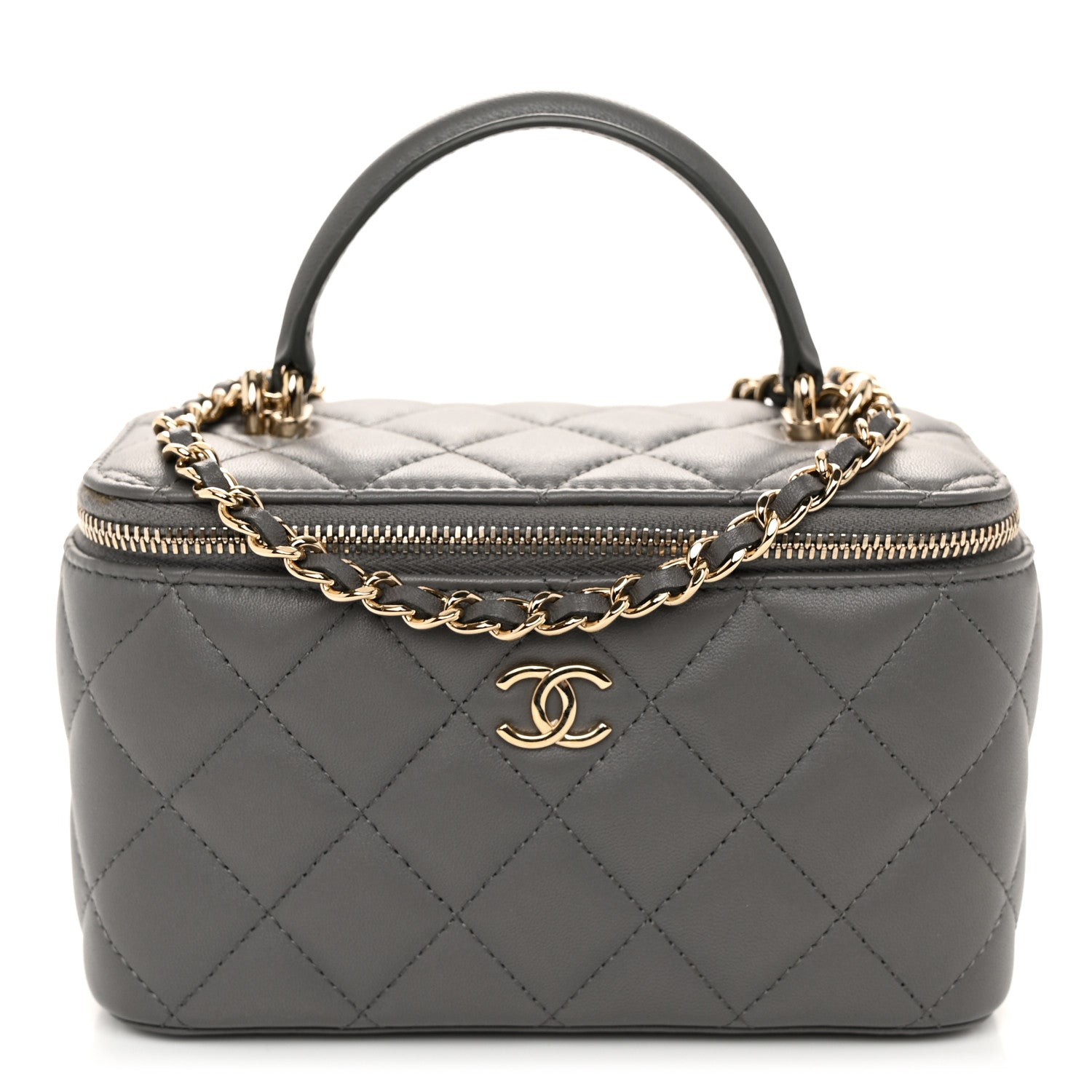 Chanel Lambskin Quilted Small Top Handle Vanity Case With Chain Dark Grey 1 of 12