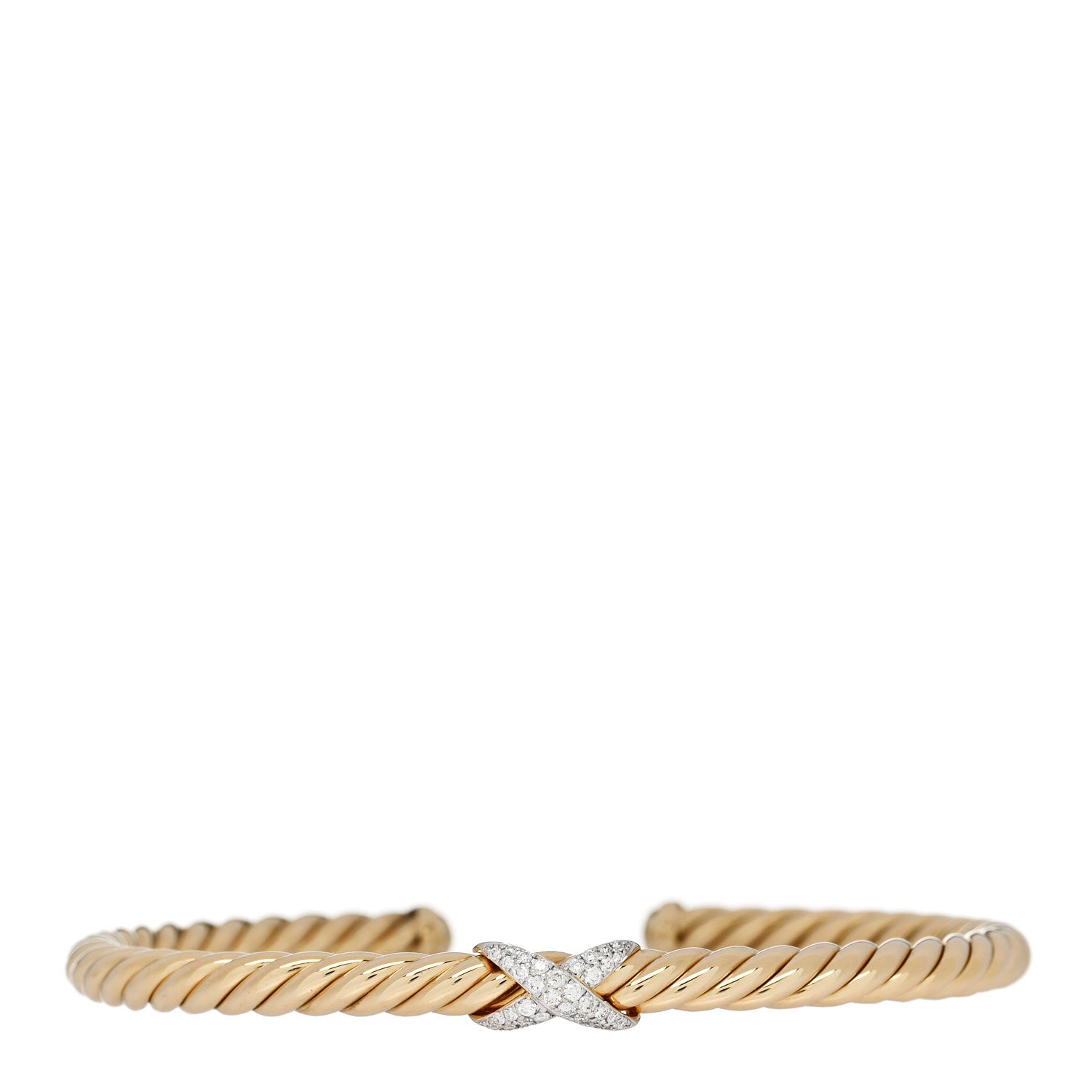 David Yurman 18K Yellow Gold Diamond 4mm Cablespira X Station Cable Bracelet 1 of 4