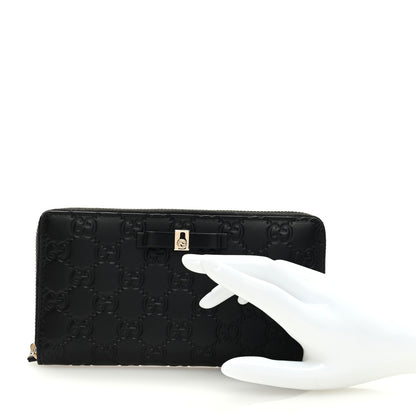 Gucci Guccissima Bow Zip Around Wallet Black 2 of 6