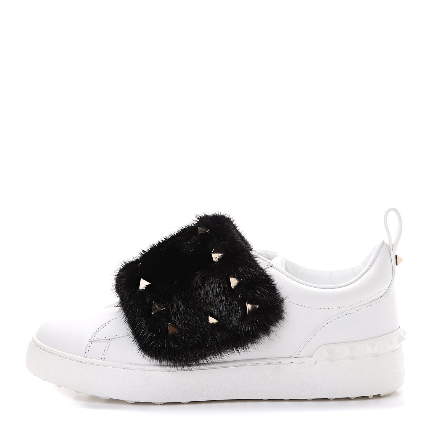 Calfskin Mink Fur Sneakers 37 White Black