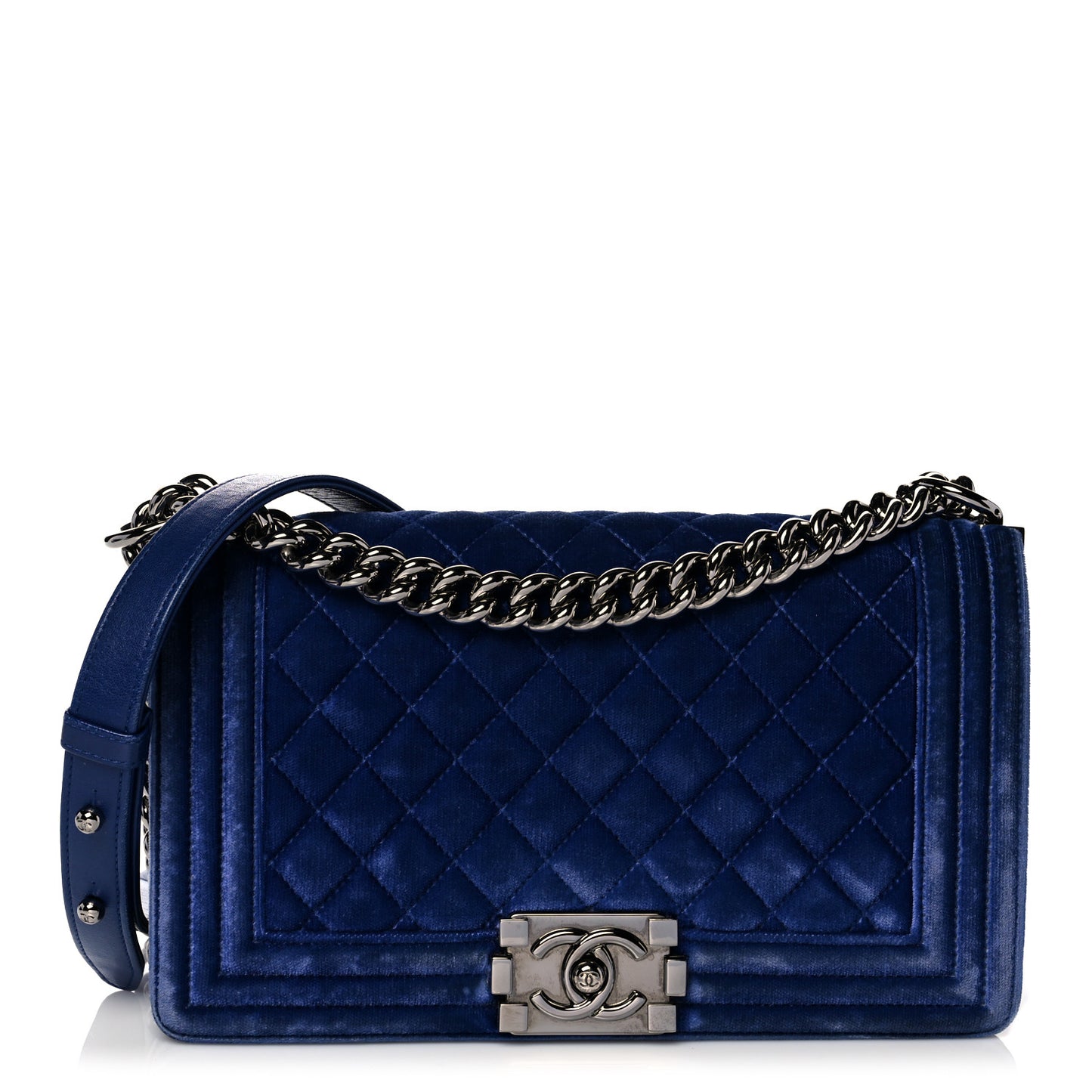 Velvet Quilted Medium Boy Flap Blue
