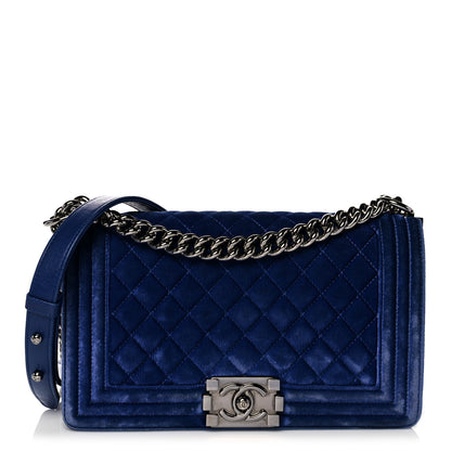 Chanel Velvet Quilted Medium Boy Flap Blue 1 of 21