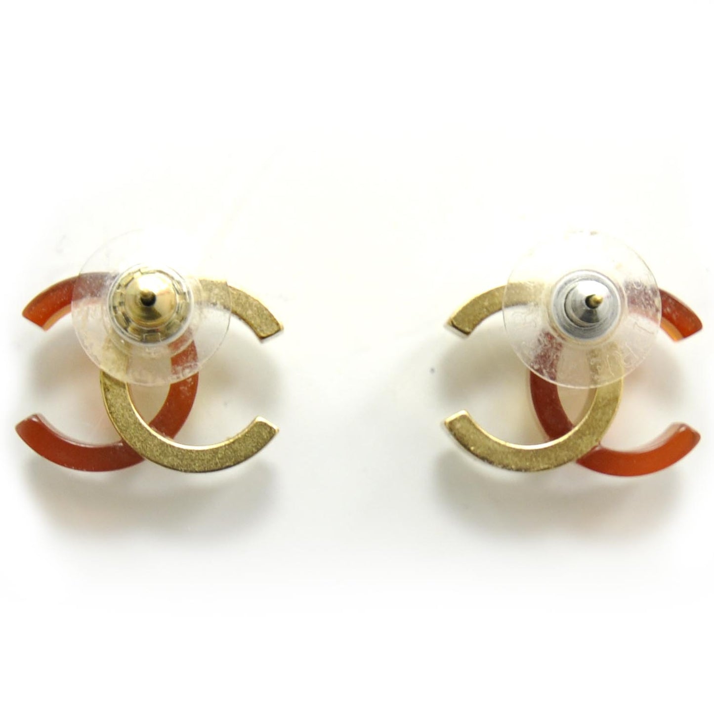 Resin CC Logo Earrings Amber Gold
