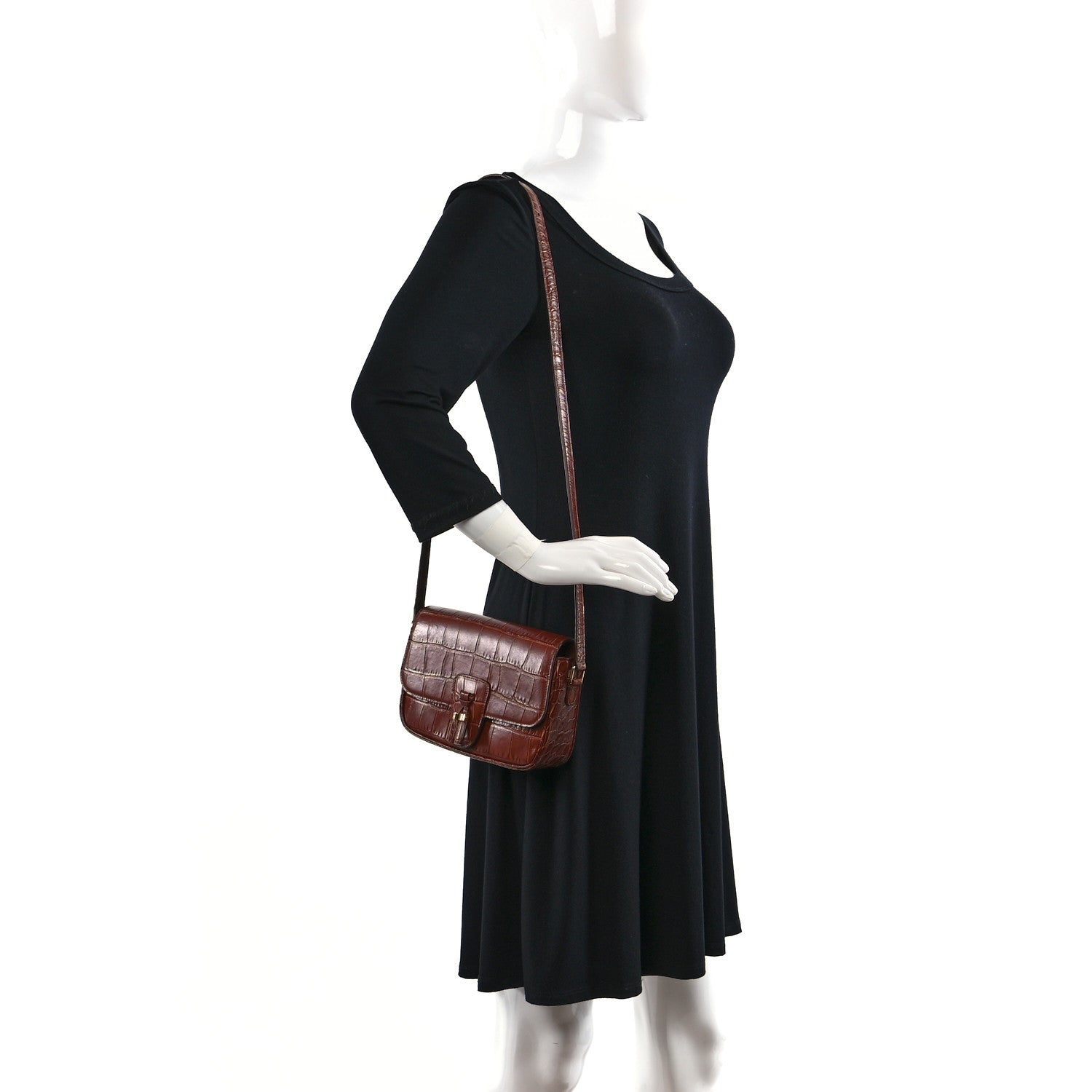 Celine Calfskin Crocodile Embossed Medium Tassel Bag Tan 2 of 11