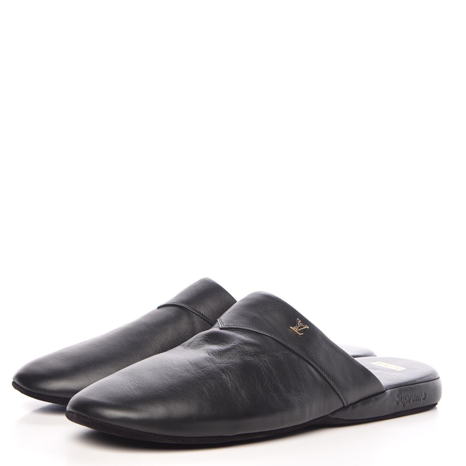Louis Vuitton X SUPREME Lambskin Mens Hugh Slippers 8 Black 3 of 11